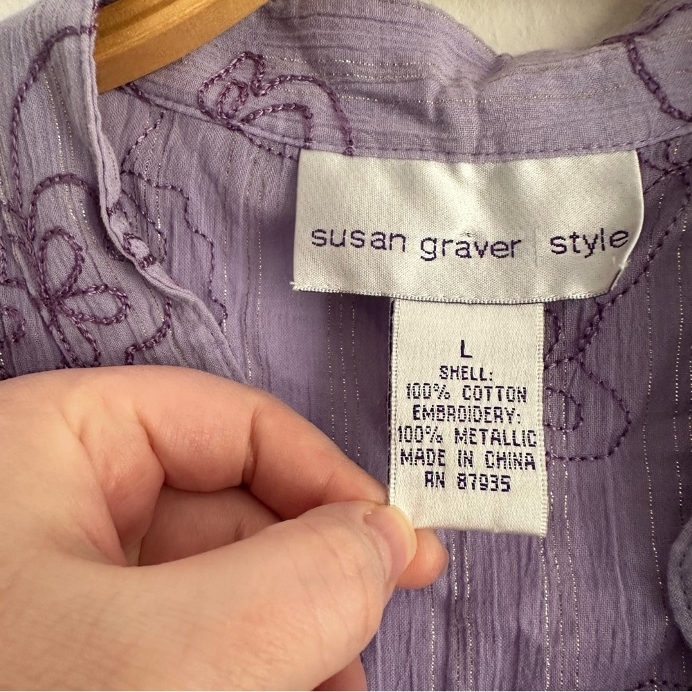 Vintage Susan Blouse Top Fairy Whimsigoth Embroidered Lilac Purple Long Floral - Picture 2 of 8